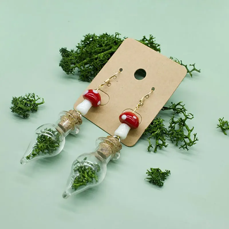 Handmade Statement Mushroom Earrings with Moss Jar Charms Cottagecore | Nature Inspired | Goblincore | Fairycore