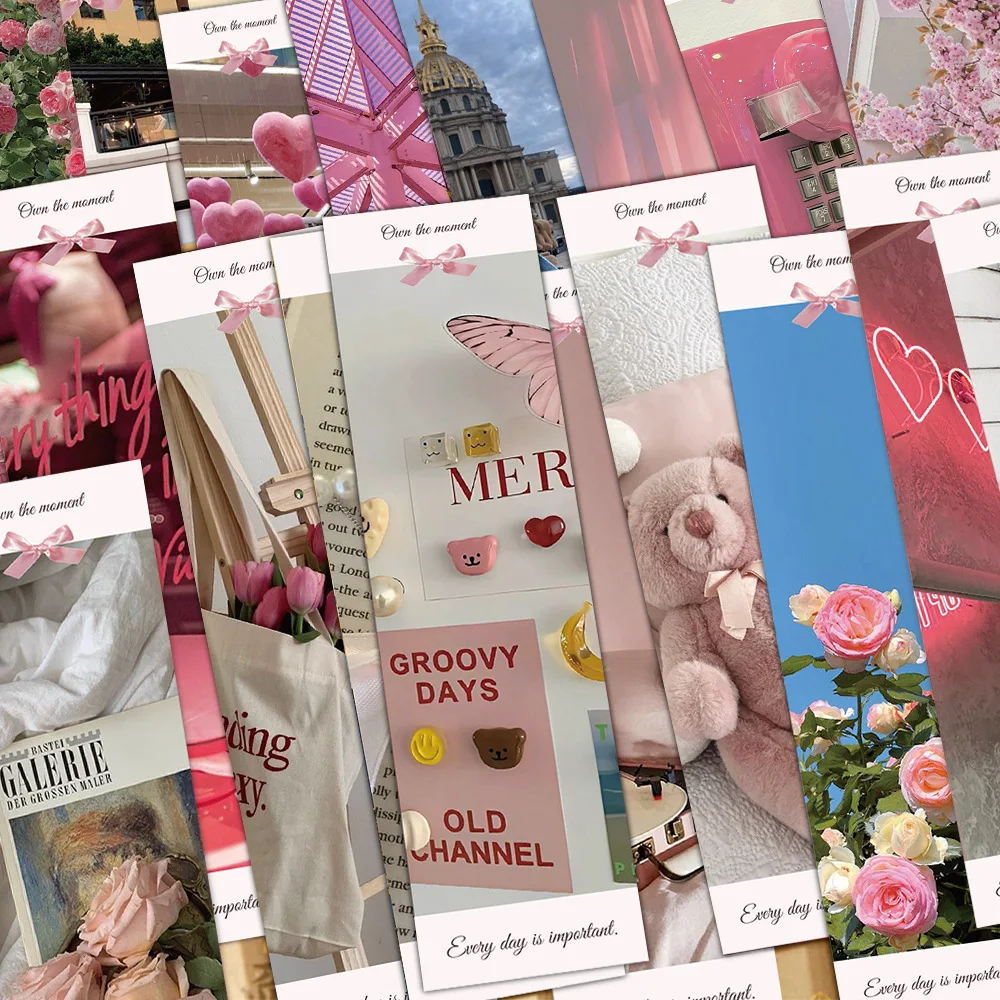30Pcs Cute Pink Landscape Bookmarks Set Creative DIY Paper Message Cards Reading Pages Markers Decorative Student Gifts