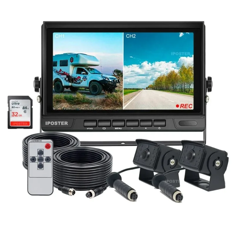 IPoster Hot Selling 7in IPS Screen Ahd Dual Split Monitor with 4 X 1080P 1200TVL Rear View Backup Reversing Cameras Kit