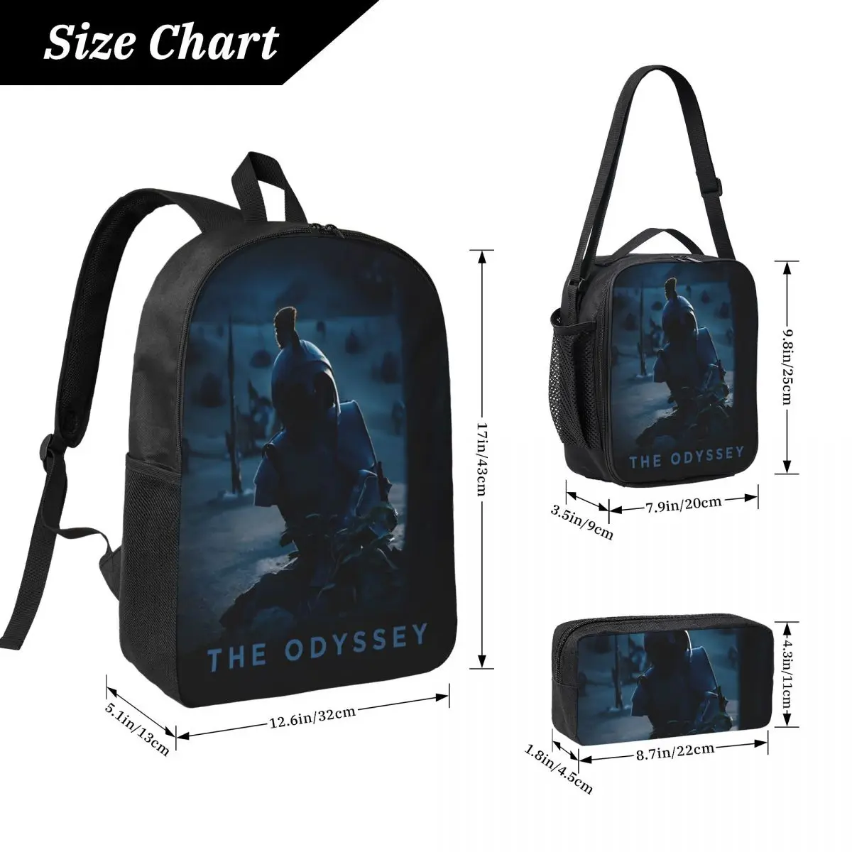 3Pcs The Odysseys Movie 2026 School bags Set for Kids Pen Bags Backpack Sets with Lunch Box For School Students Knapsack