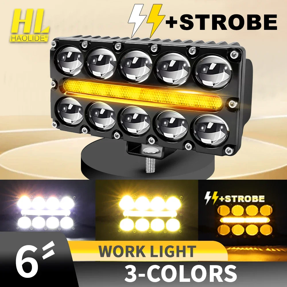 

HAOLIDE 8/10 Lens Led Motorcycle Spotlight Working 3500k Amber DRL Strobe Flashing Warning Light Projector Lens for Offroad