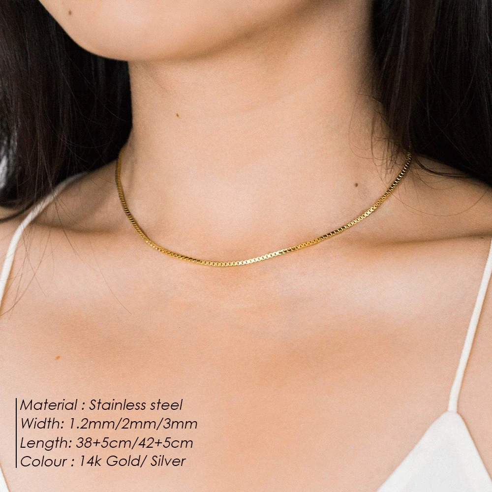 eManco 2/3MM Stainless Steel Snake Box Chain Necklace Gold Color Choker Fashion Romantic Ladies Jewelry Gifts