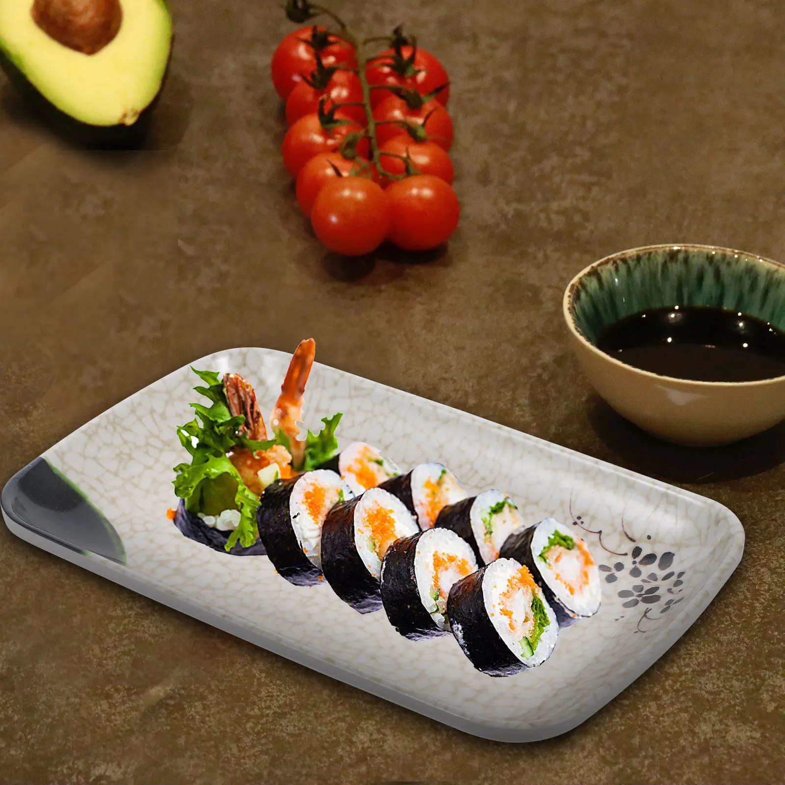 2Pcs Japanese Style Sushi Dish Rectangular Flat Plate Bright Elegant Design for Sweet Sour Mustard Soy Sauce Dipping Multi