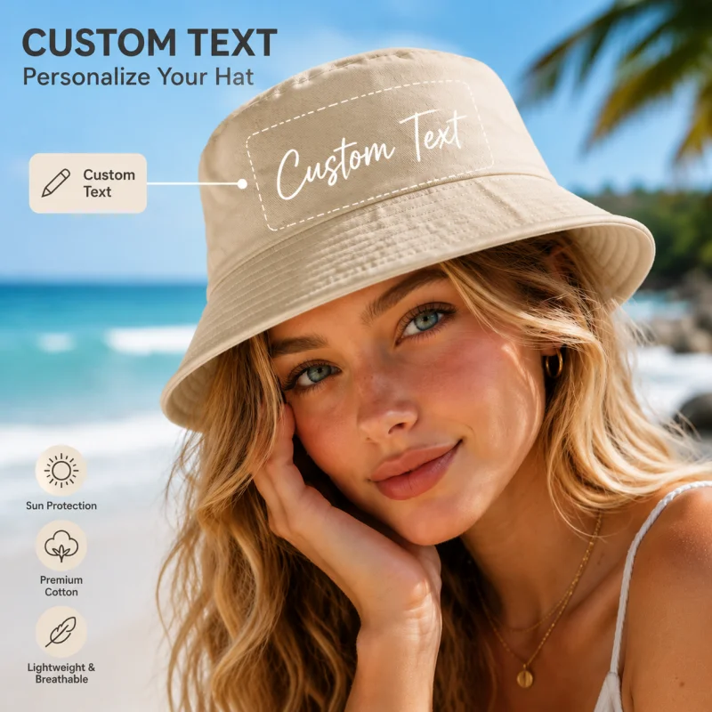 

Custom Text Breathable Mesh Bucket Hat for Women Summer Sun Hat Lightweight Fishing Cap Outdoor Delicate Beach Travel Adjustable