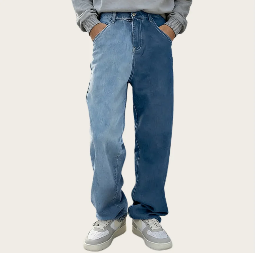New Men's Denim Two-Tone Straight-Fit Leg Pants Fashion Casual Expandable-Waist Versatile Handsome Long Trousers Customized