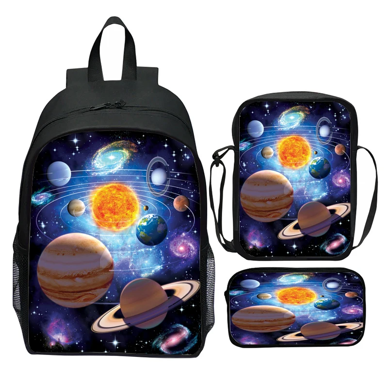 3pcs Space global Children Backpack Primary School Bags for Boys Girls Primary Kids Cartoon Mochilas With Shoulder Bags