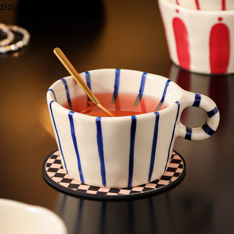 Linear Ceramics Breakfast Cup Couple's Water Cup Coffee Cups Salad Oat Yogurt Cups Milk Mug Afternoon Tea Mug Juice Mugs
