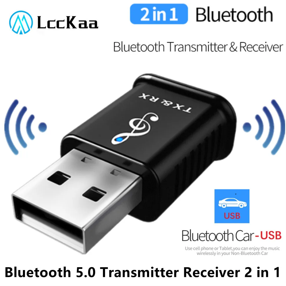 LccKaa Bluetooth 5.0 Transmitter Receiver With Audio Cable AUX 3.5mm Jack Stereo Bluetooth Audio Adapter For TV PC Car Speaker