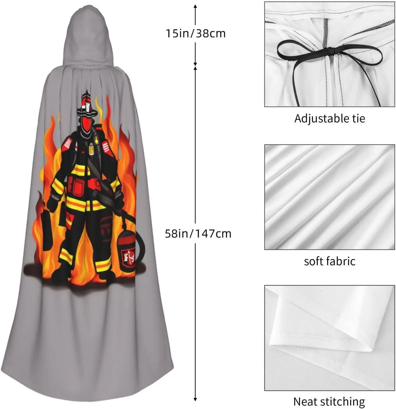 Bombeiro bombeiro impressão adulto com capuz capa carnaval festival capa cosplay robe traje festa gótico carnaval