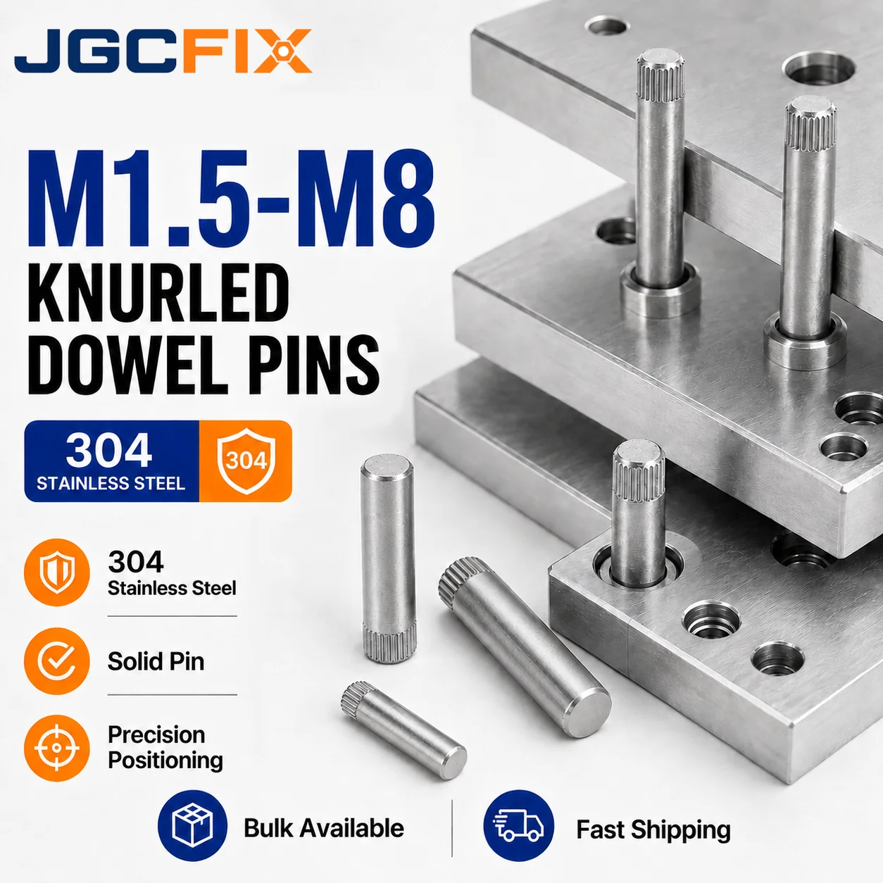 304 Stainless Steel M1.5-M8 Knurled Dowel Pins 6-50mm Solid Cylindrical Locating Pins Round Rod Metal Fixing Shaft Lock Pins