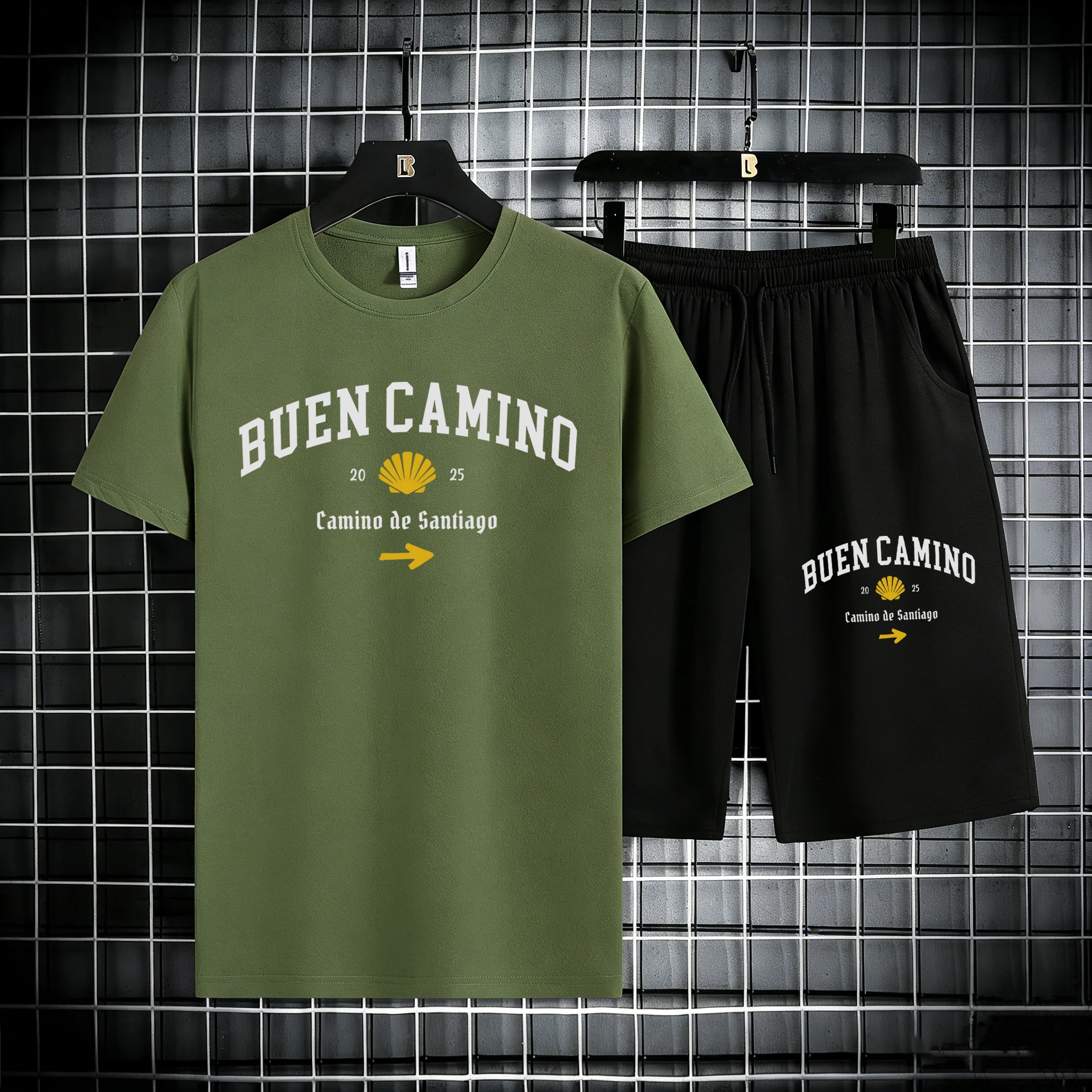 

Buen Camino Camino De Santiago Print Simple Summer O-Neck Man Short Sleeve 2Pc Sets Comfy Cotton Britches Running New Streetwear