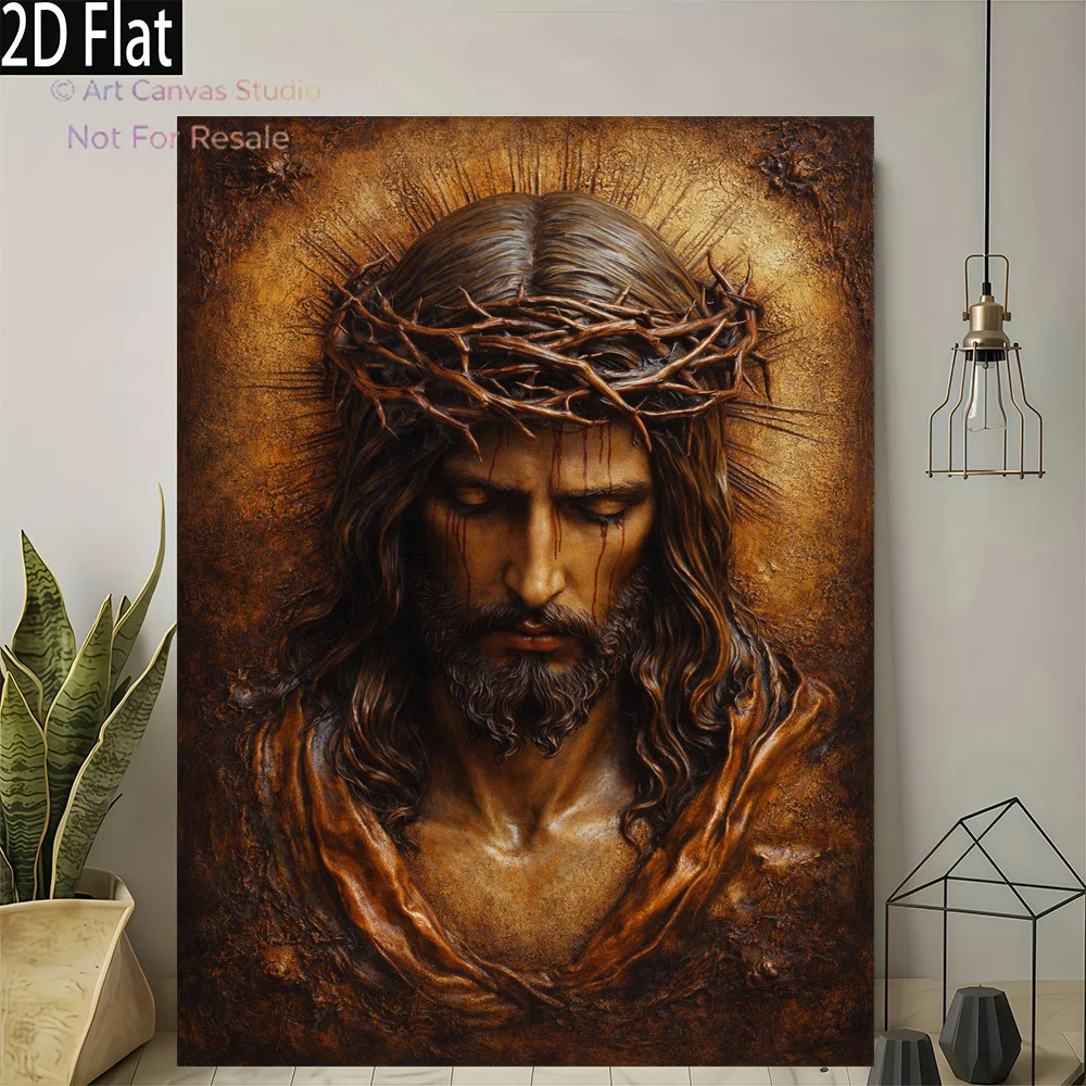 2D Flat, 2D Flat 1pc Christ Crown Thorns Modern  Frameless Canvas Wall Art High Quality Printed Poster for Elegant Home and O