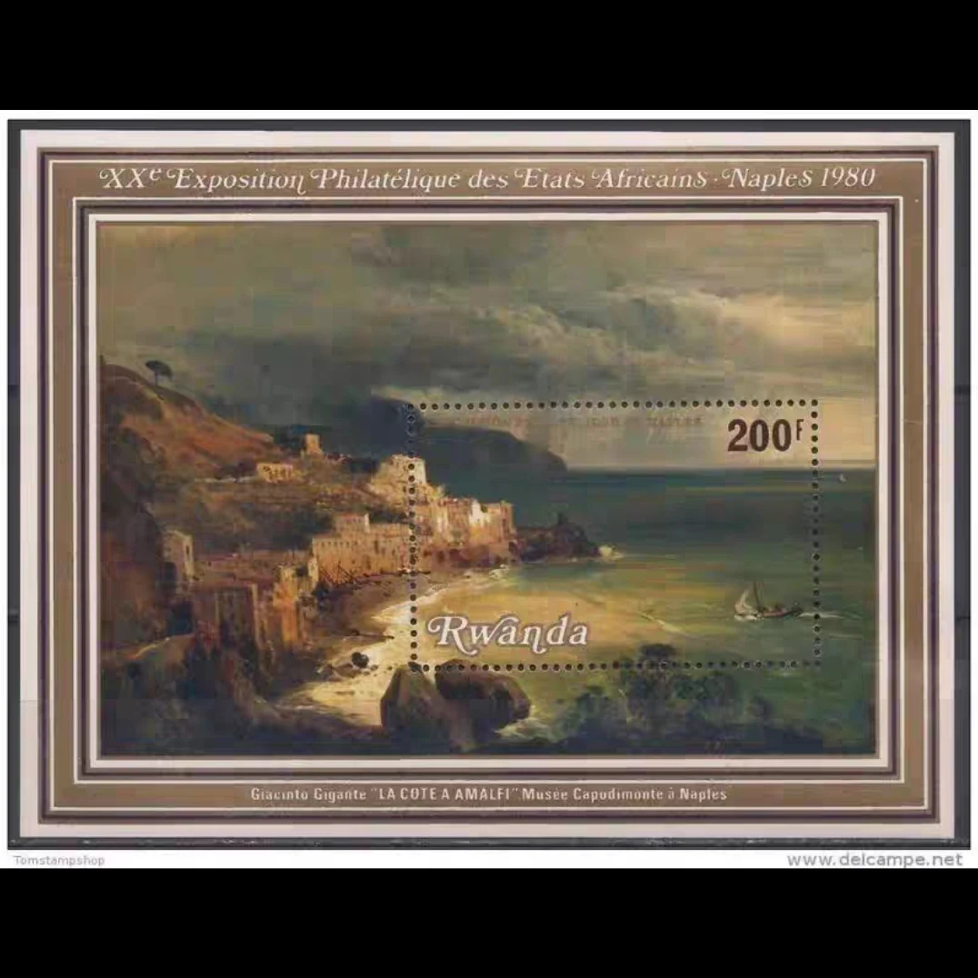 رواندا آخر Stamps Y1980 نابولي المشهد الساحلي ختم أفريقي 1 ورقة 1 جديد تحصيل طوابع بريدية المواد لسكرابوكينغ #1