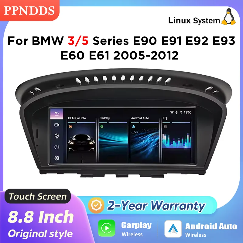 8.8'' Wireless Carplay Android Auto Touch Screen For BMW 3 5 Series E90 E91 E92 E93 E60 E61 E62 2004-2012 Car Radio WIFI YT