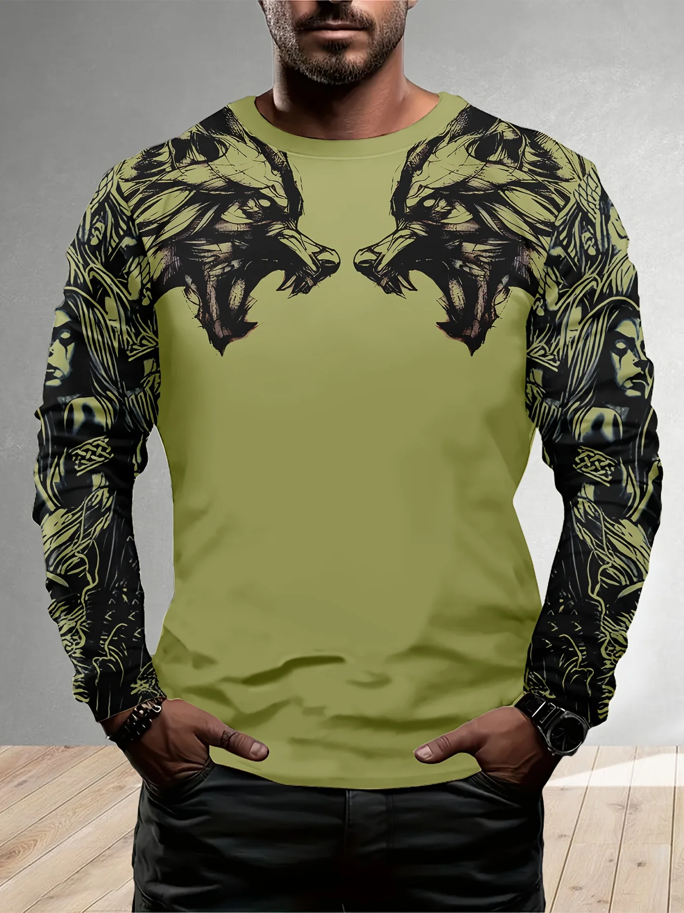 Men's Bold Wolf-Print T-Shirt with Retro Design A Subtle Yet Powerful Modern 3D T-Shirt for Men Perfect for Everyday Streetwear