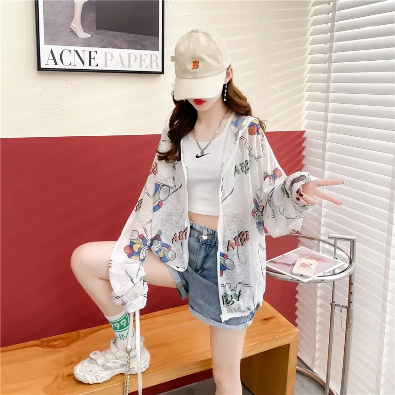 Women\'s Trench Coat Jacket Hooded Sun Protection Clothing Summer Loose Large Size Anti-UV Breathable Thin Outdoor Sportswear New