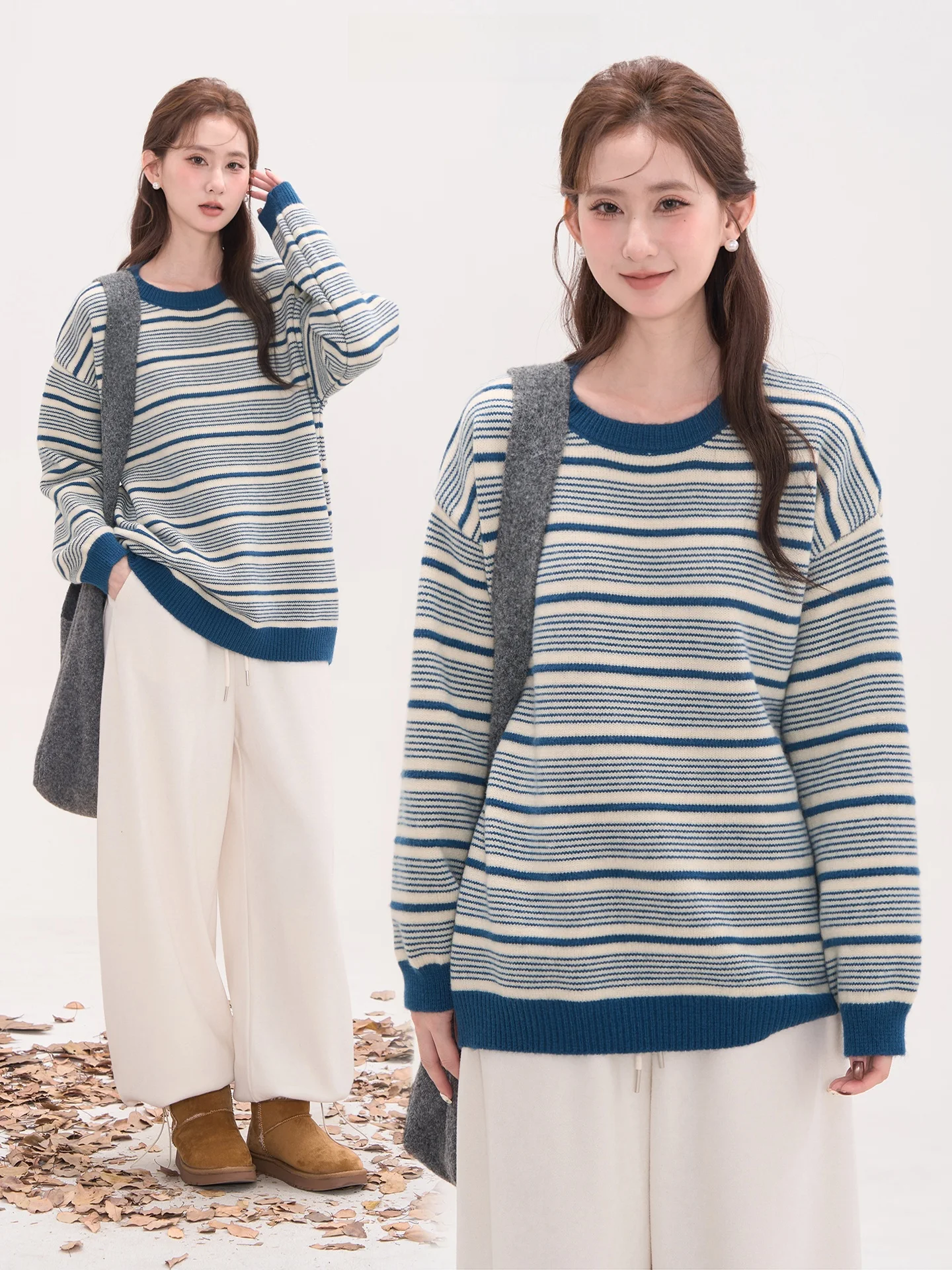 

Вязаный зимний свитер Heme для женщин: повседневный, с круглым вырезом, в полоску, термо, с длинными рукавами, для работы, эксклюзивно онлайн