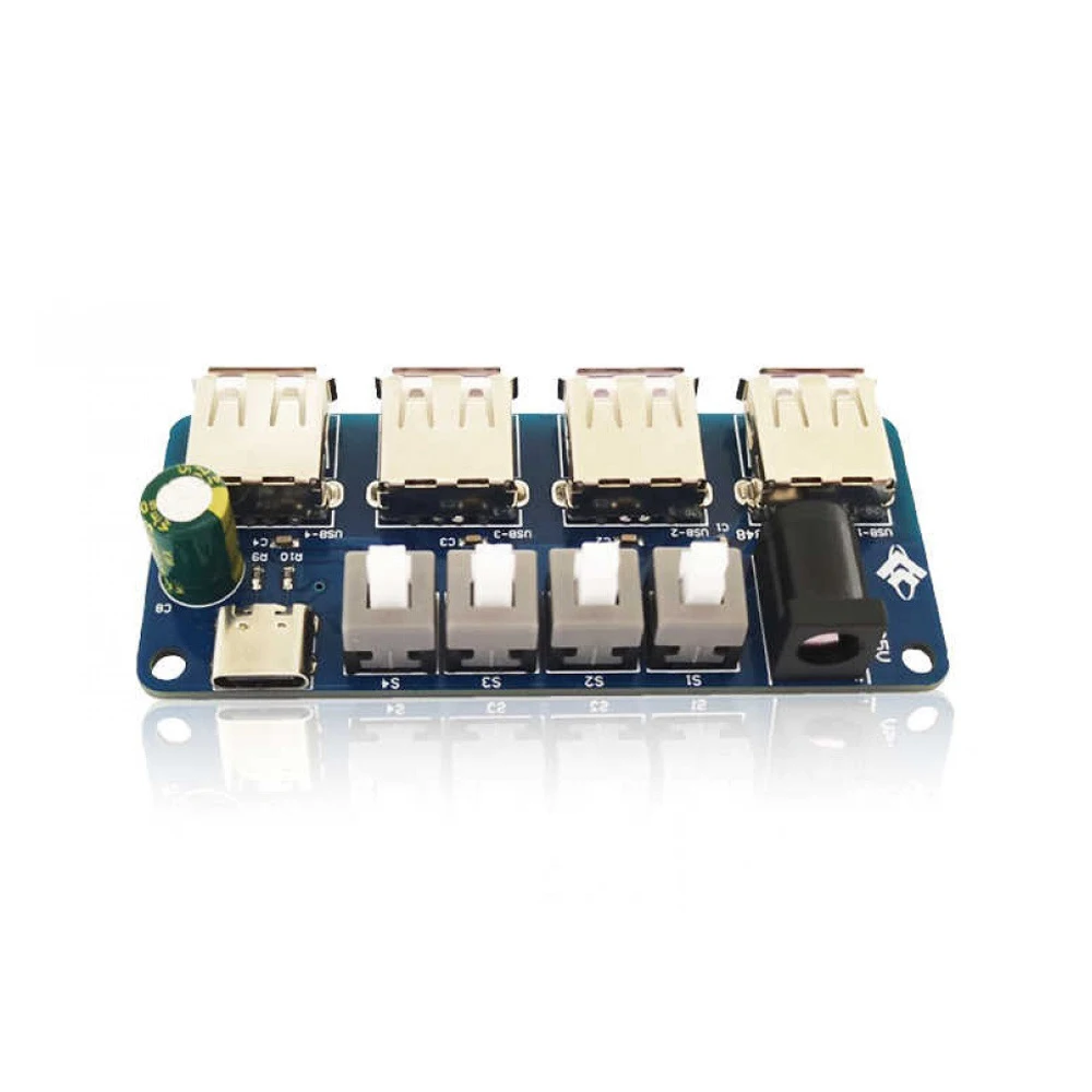 

Power Expansion Module Button Control USB HUB Distribution Board DC 5V Power Supply Expansion Module 4-Way USB Power Supply HUB