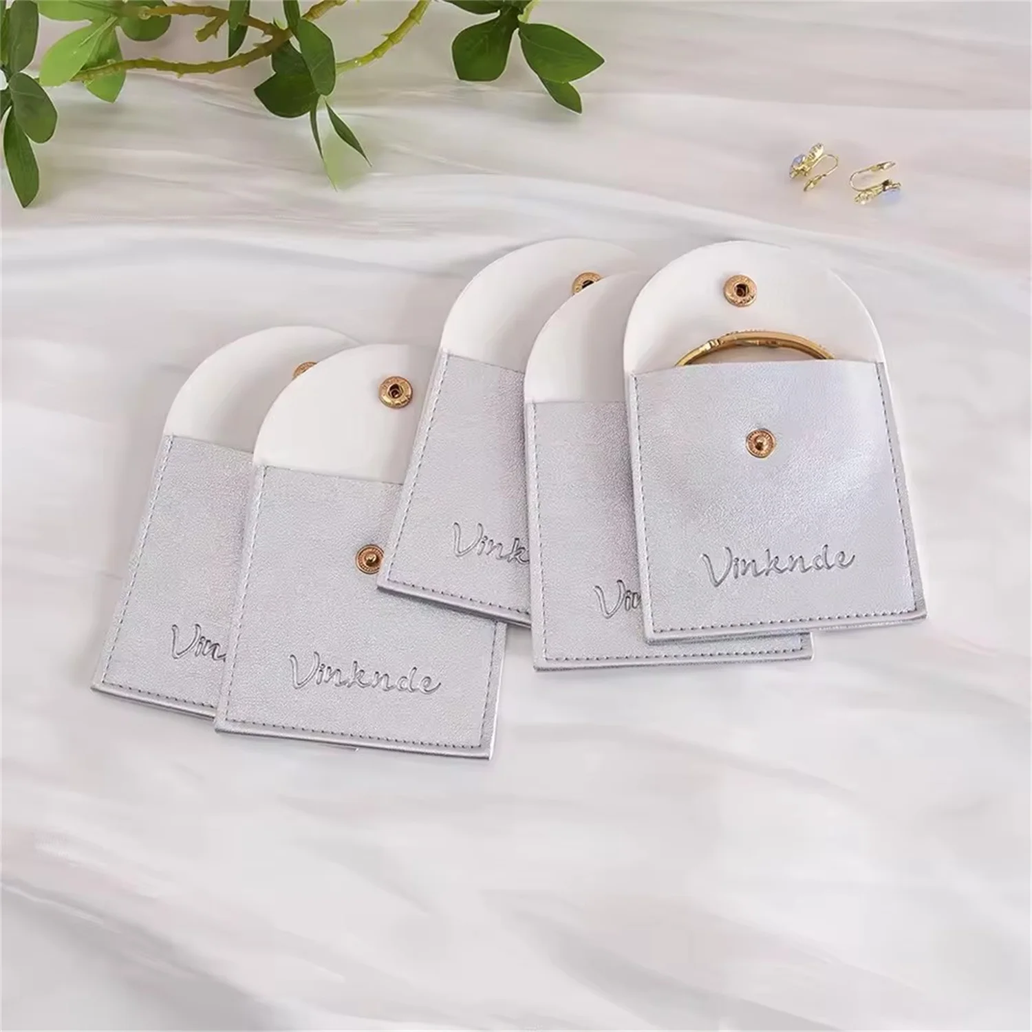 Silver PU Leather Jewelry Bag 100Pack 6x6cm Small Earrings Rings Pouches Custom Logo Bracelet Necklace Sack Best Gift For Girl