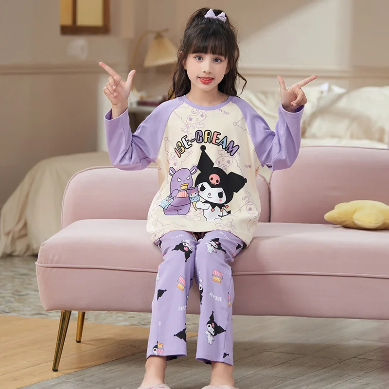 Sanrio Kulomi Kinderkleding Nieuwe Pyjama Tweedelige Set Herfst Kinder Leuke Leuke Casual Loungewear