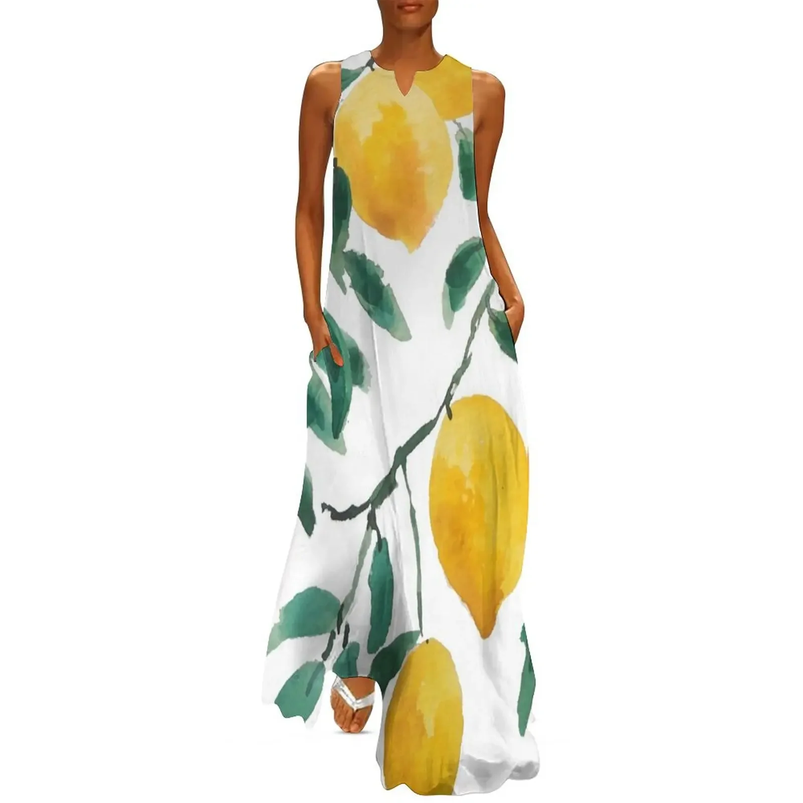 

yellow lemon watercolor Long Dress dress summer 2025 women women dress elegant women's sets womens