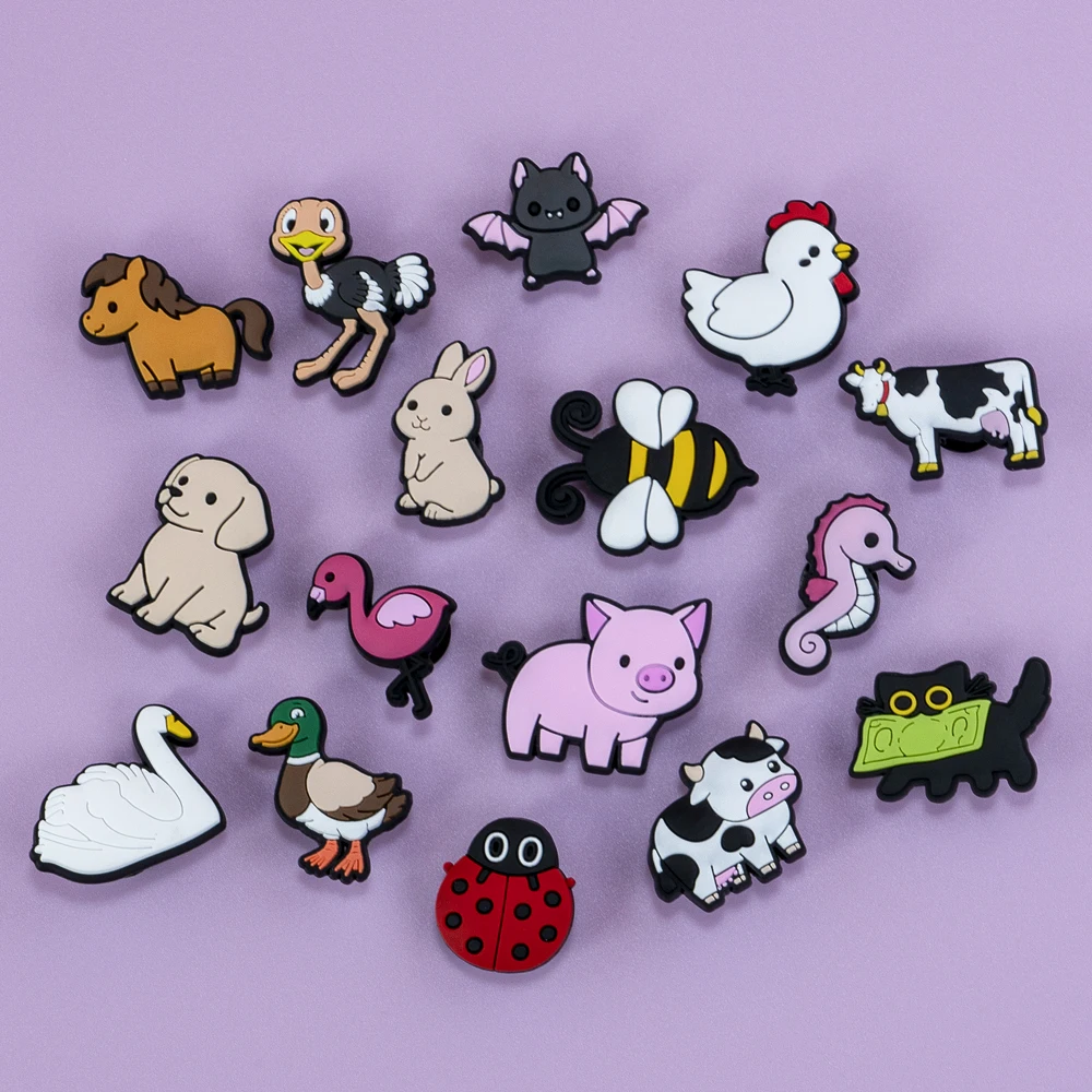 1/16PCS Shoe Charms Cute Farm Animals Cow Bunny Pink Pig Dog Cat Shoe Buckle Pin Accessories Women Men Shoe Decoration for Clog