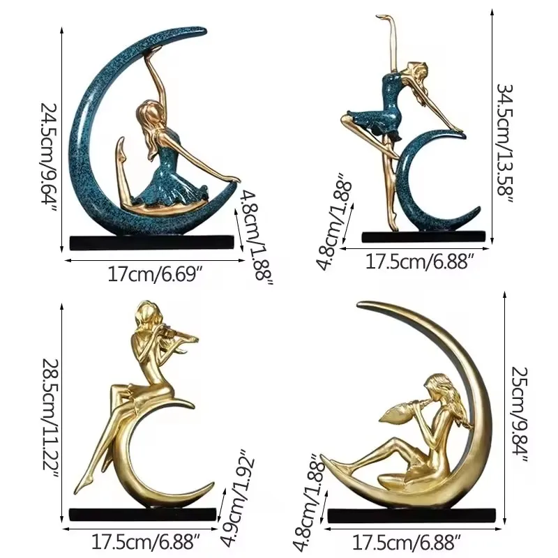 34.5cm Moon Girl Figure Ballet Dancer Statue Living Room TV Cabinet Decoration Ornaments Birthday Gifts Artware Home Decor