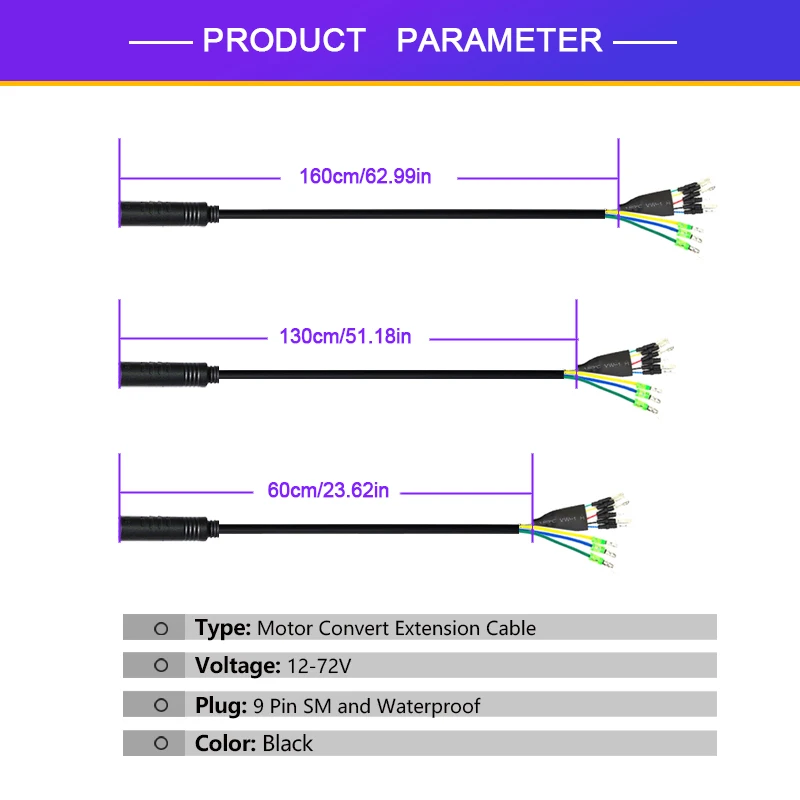 JULET-Motor Extension Conversion Cable, Male and Female Conversion Line, Waterproof Connector, 9Pin, 60cm, 130 cm, 160cm