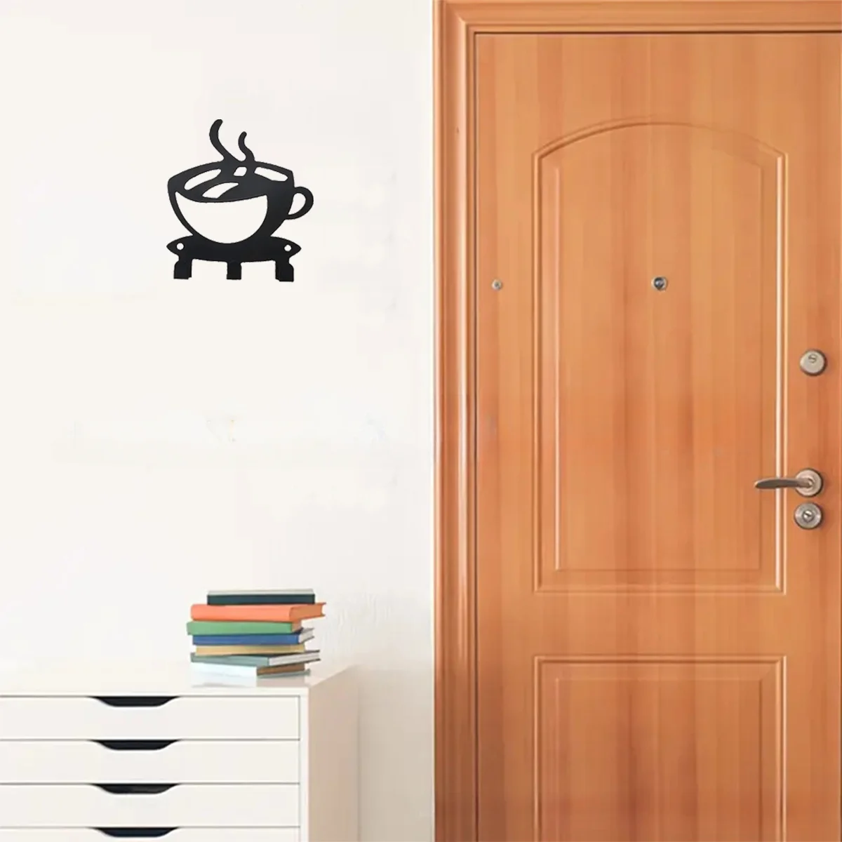 

3Hooks Metal Black Coffee Cup Shaped Hook Key Holder Wall Mount Towel Rack Decor Hanger Organizer Hook Towel Rack Iron Art wall