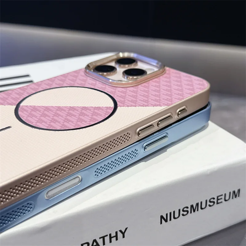Fashion Fiber Texture PU Leather Magsafe Phone Case For iPhone 17 Pro Max 13 14 15 16 Pro Max Wireless Charging Shockproof Cover