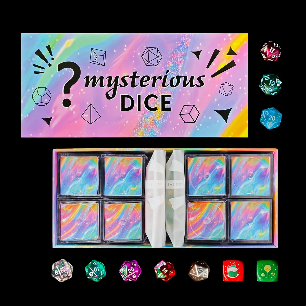 80PCS/BOX Surprise Mysterious Polyhedral Dice Box Including Printed Dice and Dice Set for DND RPG Leisure Entertainment Games