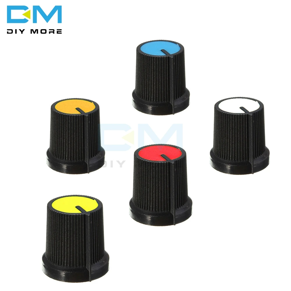 5PCS Black Knob Blue White Yellow Red Orange 5 Colors Face Plastic for Rotary Taper WH148 Potentiometer Knob Hole 6mm New Cap