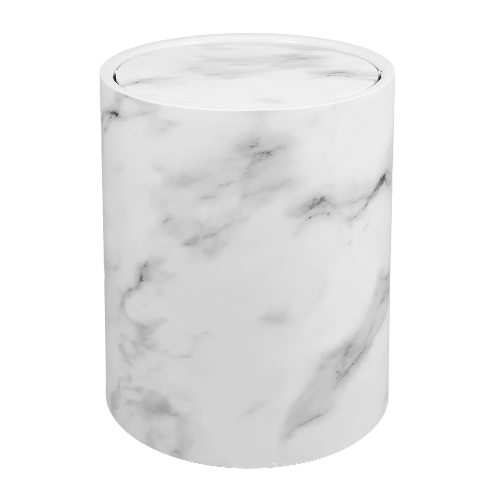 

Heavy Duty Marble Finish Swing Lid Trash Can Smooth Interior Easy Clean Plastic Waste Bin Kitchen Bathroom Bedroom Living Room