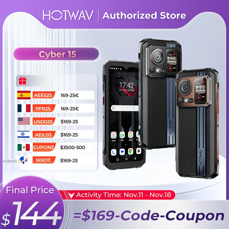 HOTWAV-Cyber 15 Rugged Smartphone Android 13 6.6 '' 6280 mAh Cell Phone 24GB(12) RAM + 256GB ROM 200MP Camera NFC Cellphones