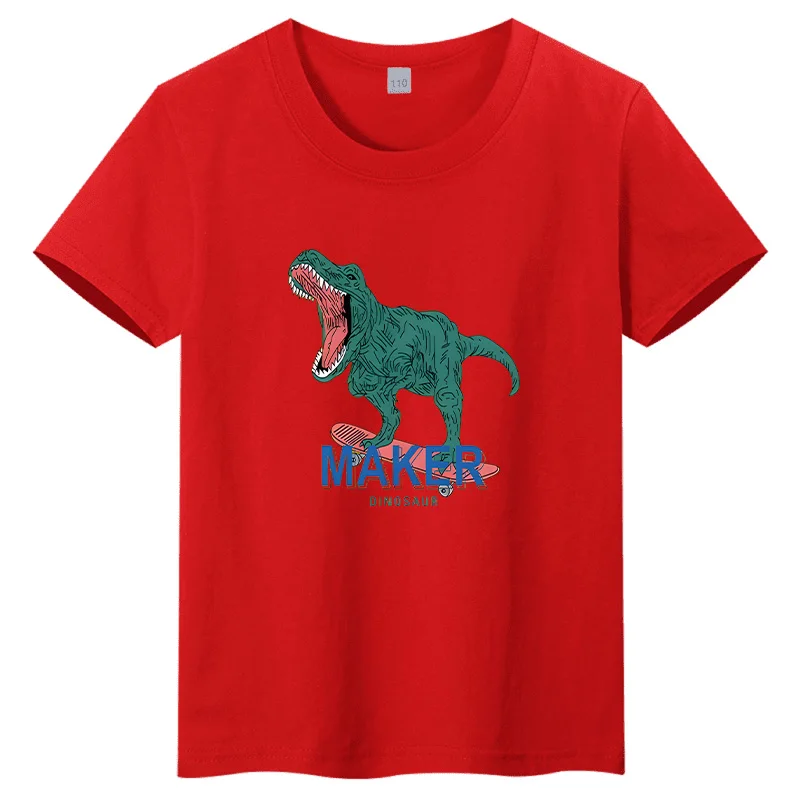 

Детская футболка с принтом динозавра на скейтборде, модный топ из чистого хлопка с круглым вырезом, персонализированный, для родителей и детей