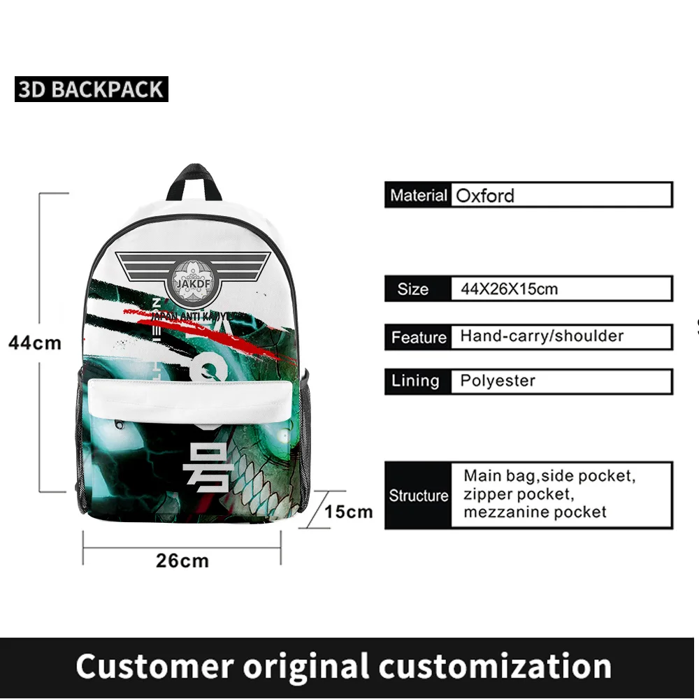 Anime Kaiju No. 8 Merch Shoulder Backpack Men Women Bag Fashion Zipper Pack Casual Cartoon Daypack Travel Bags