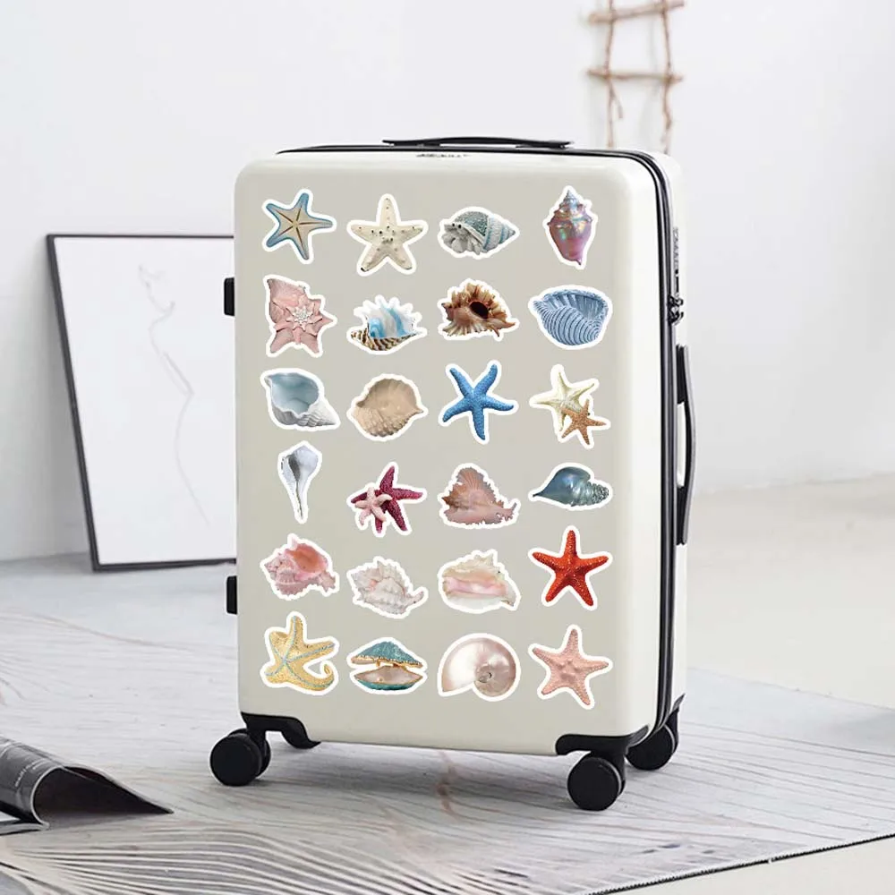 103Sheets Conch Star Ocean Shell Stickers Sea Jellyfish Cartoon Ocean Shell Decals DIY Decorative Waterproof