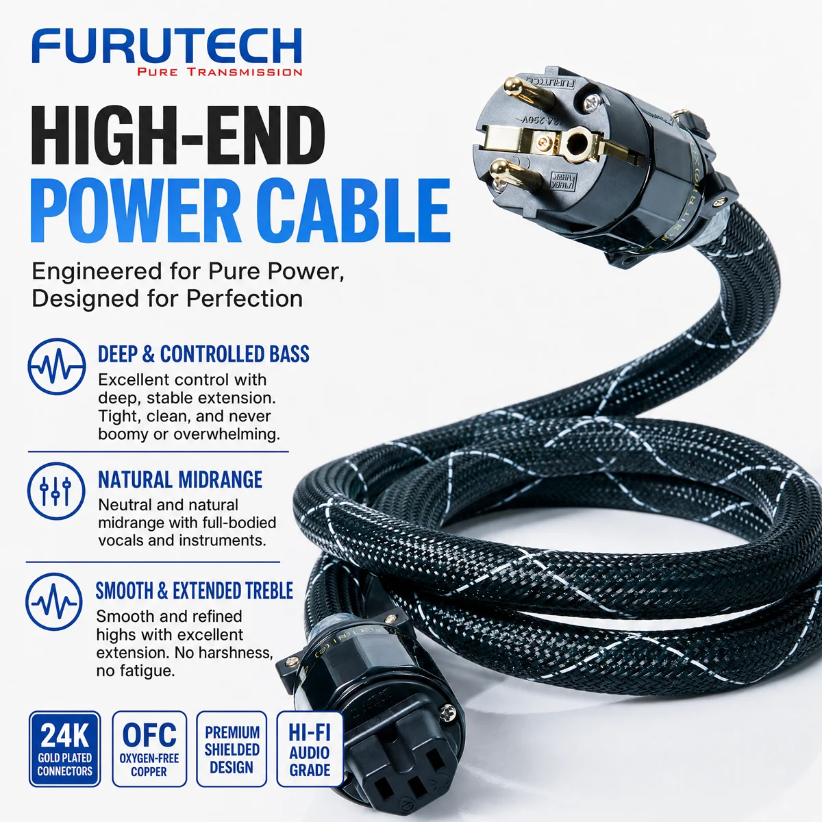 Japan FURUTECH FP-α3 Alpha OCC Power Cable Assembled with FI11 Plug EU US Plug HiFi Audiophile Cord for Amplifier CD Player