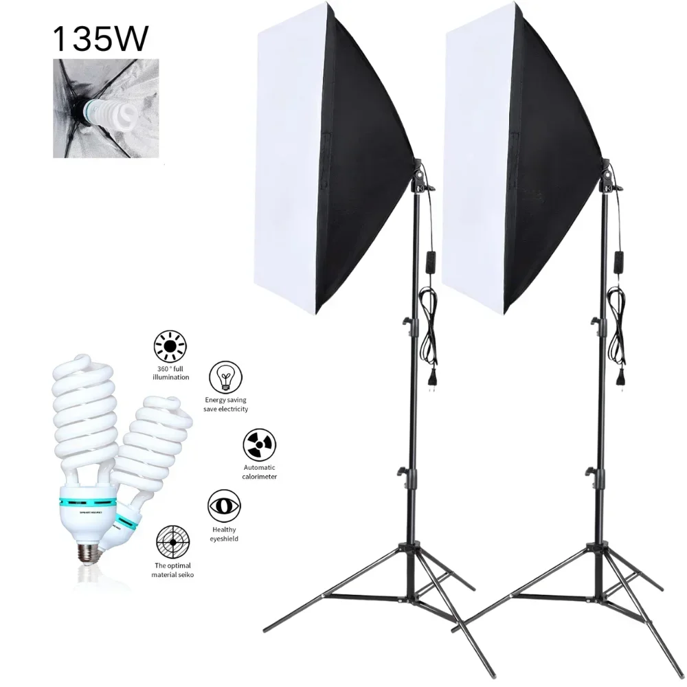 Kits d'éclairage Softbox pour photographie SH 50x70CM, base E27, système d'éclairage continu professionnel, boîte à lumière douce pour équipement de studio photo