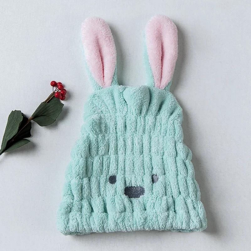 Long Ears Rabbit Hats Thick Coral Fleece Hair Drying Caps for Kids Shower Strong Absorbing Towels Bathroom Supplies