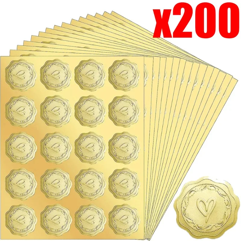 

200/25Pcs Gold Embossed Heart Stickers Envelope Seal Wax Looking Labels Wedding Party Invitation Card Christmas Gift Decoration