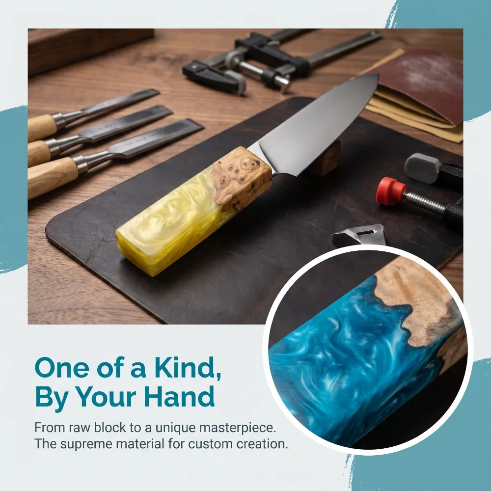 Natural Burl Wood Combined Epoxy Resin Blank Stabilized Wood Block for DIY Knife Handle Pen Making Craft Accessory