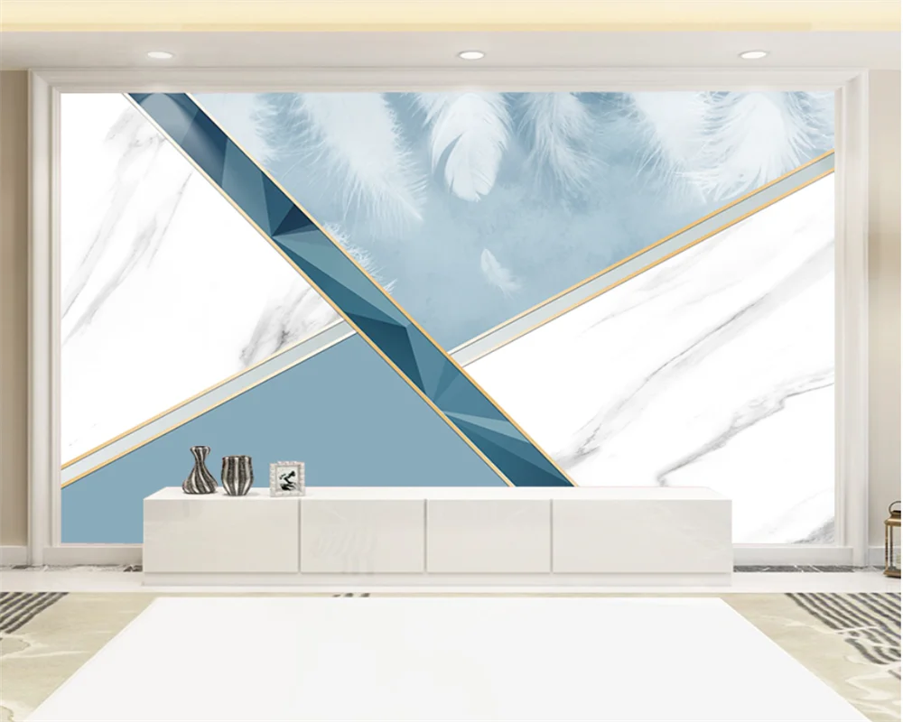 beibehang papier peint Customized modern new bedroom living room abstract luxury feather marble TV background wallpaper