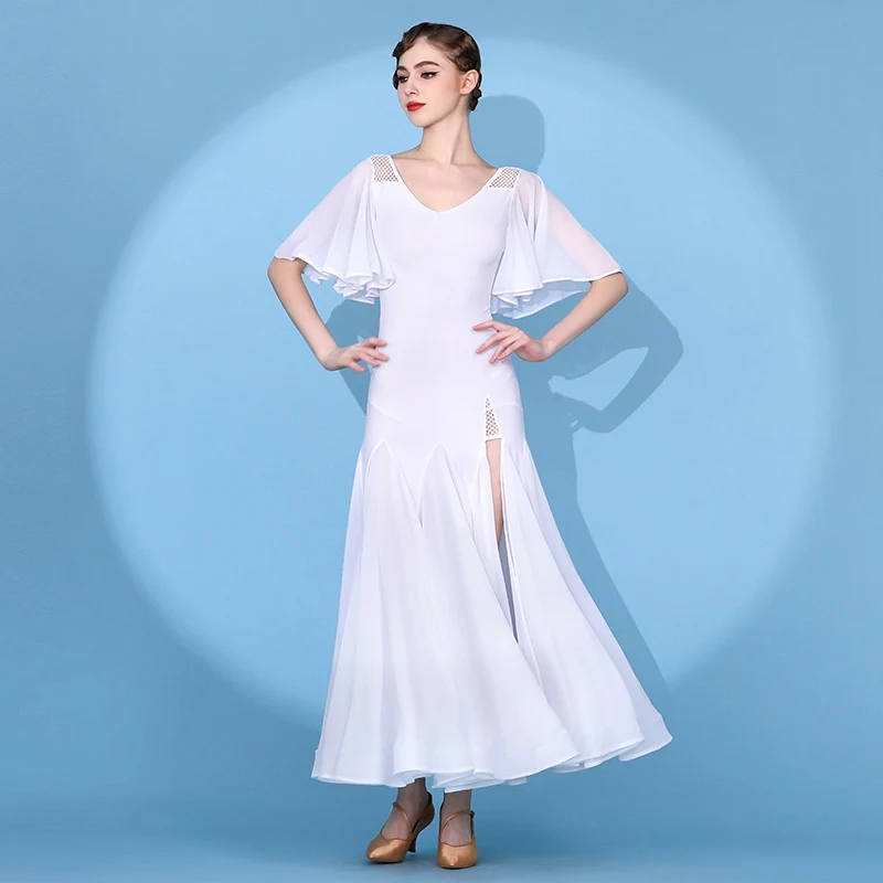 Damska Sukienka Nowoczesna Sukienka do Tańca Towarzyskiego Kostium Siateczkowa Bez Pleców Duża Sukienka Swing Profesjonalna Odzież do Tańca Standardu Narodowego DN21486