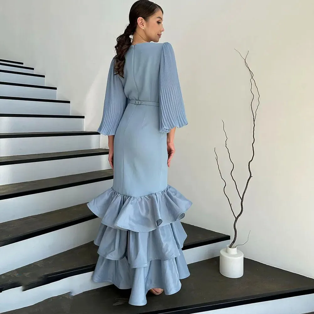 Vestido de graduación con escote redondo, vestido de noche de media manga con longitud hasta el tobillo, vestidos formales de fiesta para mujer, ArabiaCL-708