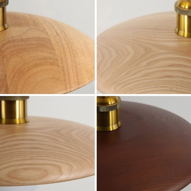 

Solid Wood UFO Pendant Lamp Walnut Color Suspension Light Tea Room Bar Cafe Bedside Wooden Hanging Ceiling Chandelier