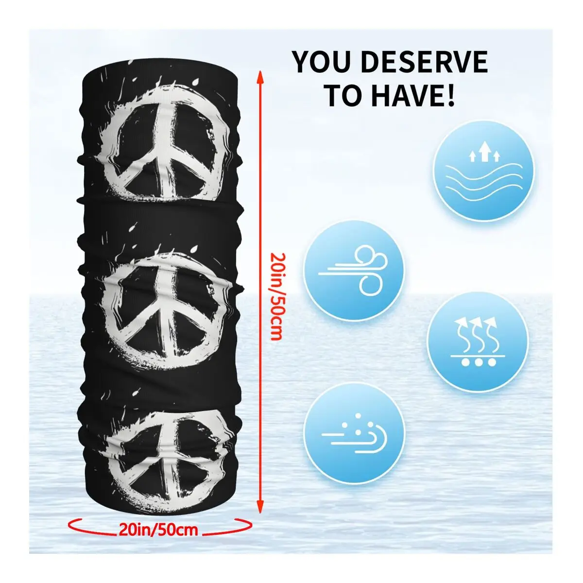 Peace Sign Grunge Hippie Graffiti Symbol Bath Mat Retro Headband Neck Thin Men Women Hiking Tube Scarf Face