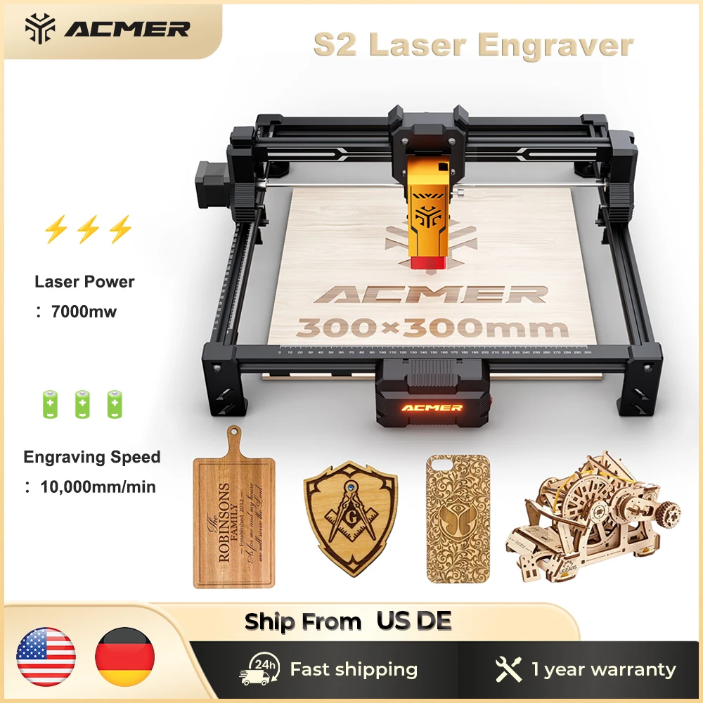 

ACMER S2 7W Laser Engraver 445±5nm with WIFI DIY Cutting Machine For Engrave Wood Logo Painted Metal Acrylic Glass Leather