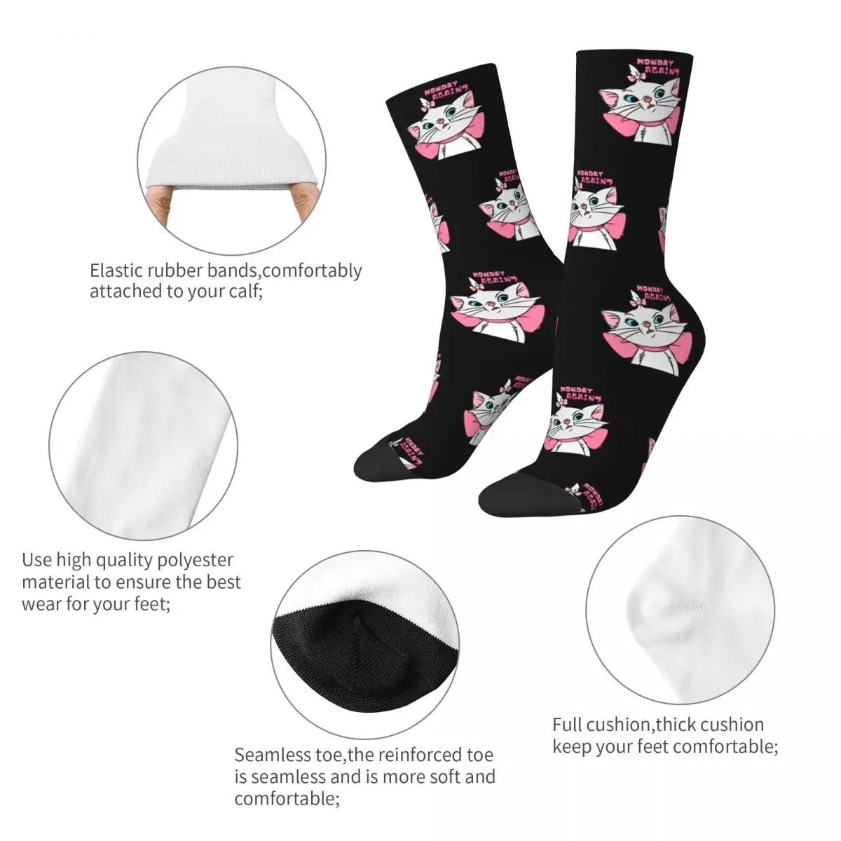 Winter Warm Retro Women Men Marie Cat Aristocats Monday Again Socks Cute Sweat Absorbing Middle Tube Socks