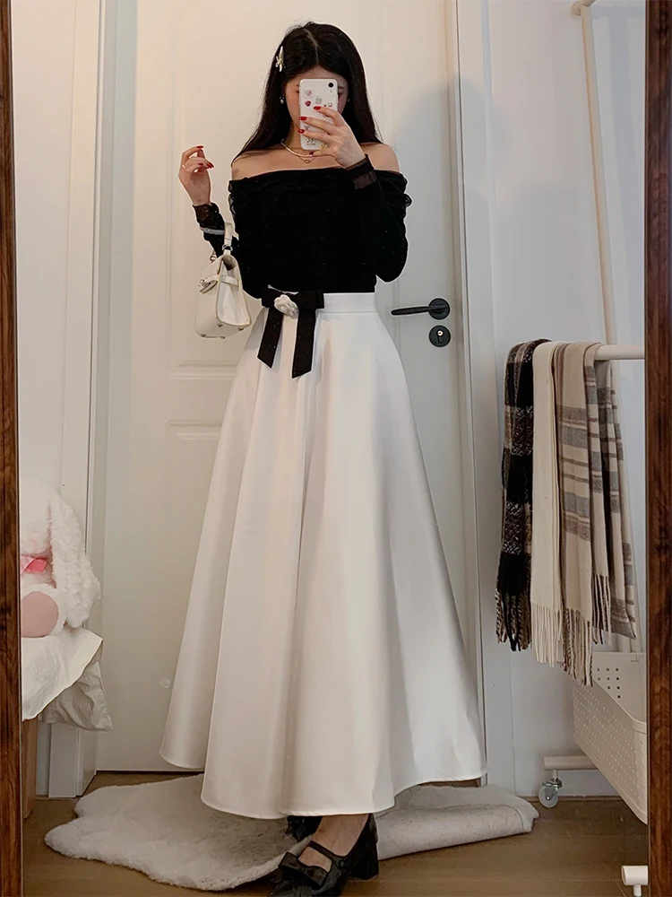 Top monospalla lavorato a maglia da donna e gonna a vita alta Set casual invernale Faion Gentle Sle Regular Lunghezza Sve